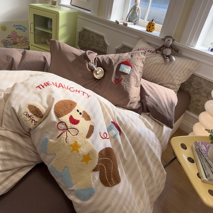 91家纺网 家纺一手货源 找家纺 麦田家纺 2026加密A类色织全棉纯棉水洗棉毛巾绣四件套 星星小马