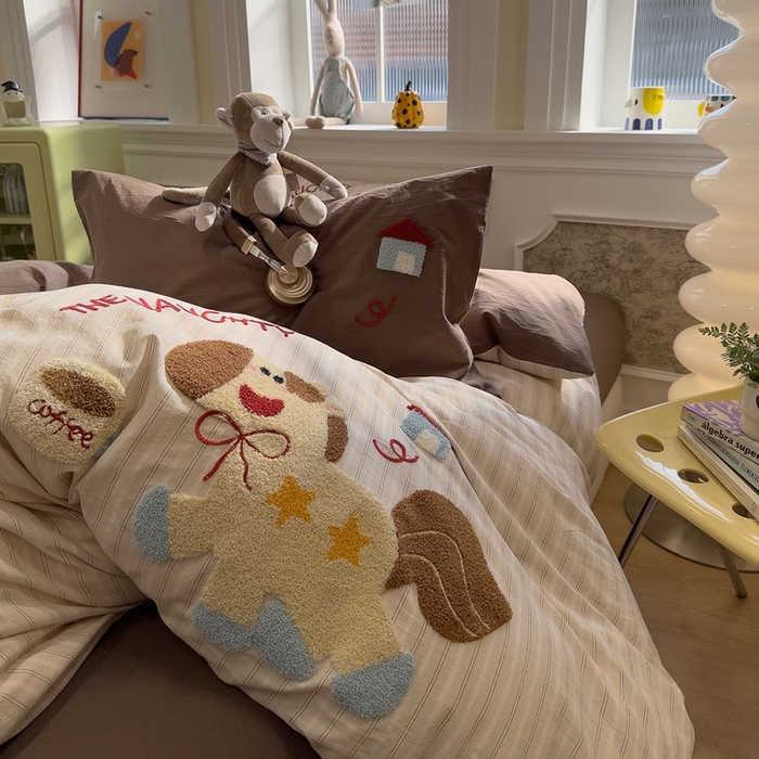 91家纺网 家纺一手货源 找家纺 麦田家纺 2026加密A类色织全棉纯棉水洗棉毛巾绣四件套 星星小马