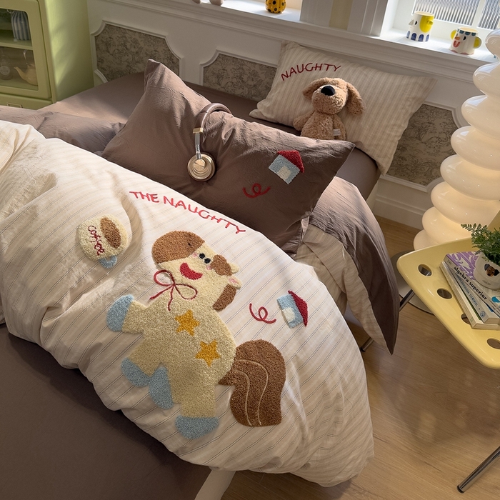 91家纺网 家纺一手货源 找家纺 麦田家纺 2026加密A类色织全棉纯棉水洗棉毛巾绣四件套 星星小马