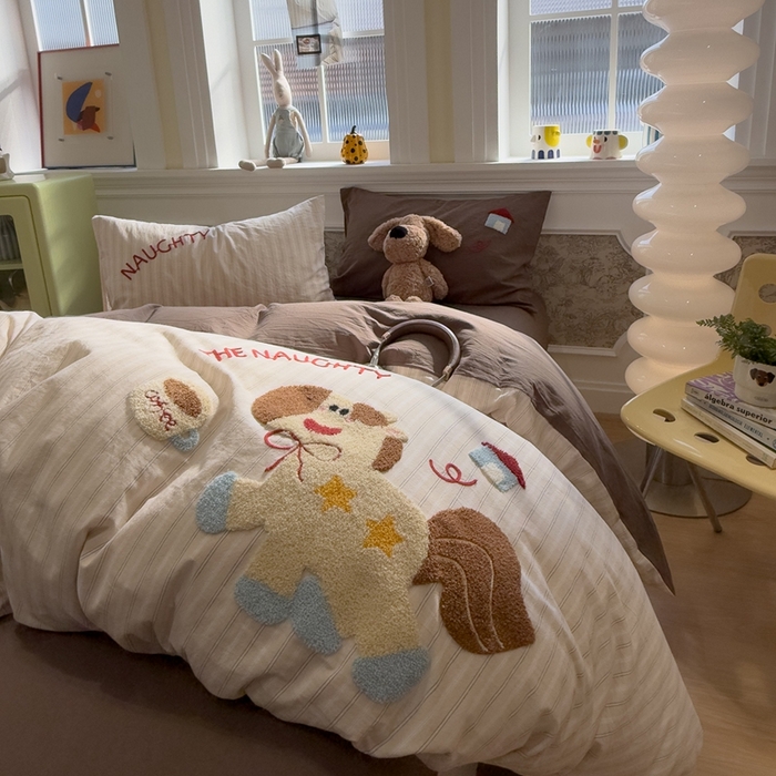 91家纺网 家纺一手货源 找家纺 麦田家纺 2026加密A类色织全棉纯棉水洗棉毛巾绣四件套 星星小马