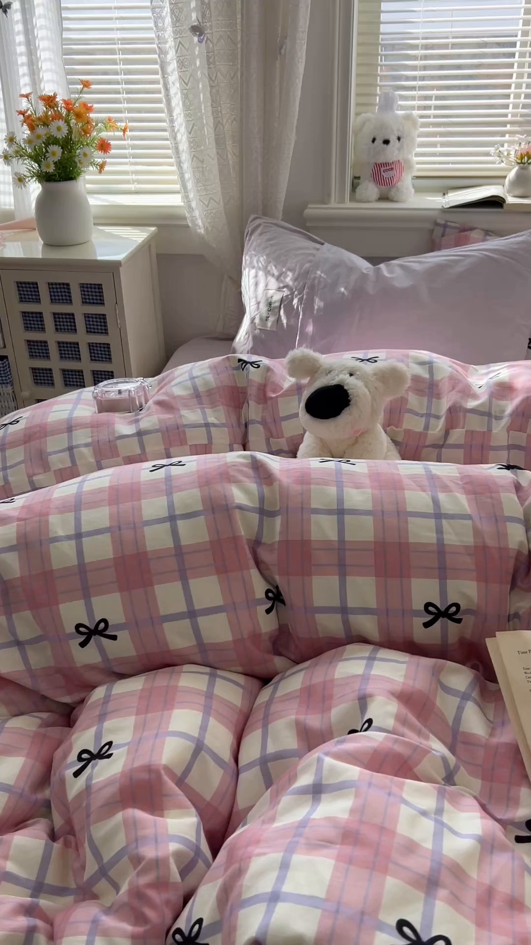 91家纺网 家纺一手货源 找家纺 （总）十里居 2026新款lns博主风韩系蝴蝶结全棉纯棉四件套-格子蝴蝶结