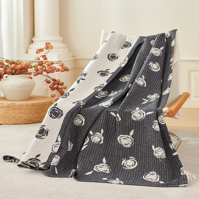 悦然毛巾被 2026新款全棉纯棉三层水洗色织纱布毛巾被盖毯夏凉被空调被 净色玫瑰