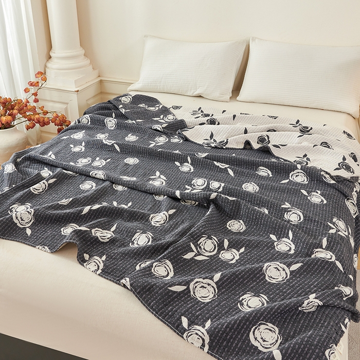 91家纺网 家纺一手货源 找家纺 悦然毛巾被 2026新款全棉纯棉三层水洗色织纱布毛巾被盖毯夏凉被空调被 净色玫瑰