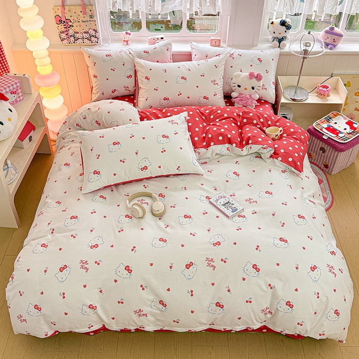 91家纺网 家纺一手货源 找家纺 朵希曼 2026新款正版授权全棉纯棉三丽鸥系列 樱桃凯蒂