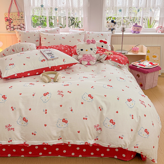 91家纺网 家纺一手货源 找家纺 朵希曼 2026新款正版授权全棉纯棉三丽鸥系列 樱桃凯蒂