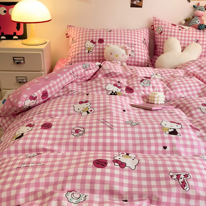 91家纺网 家纺一手货源 找家纺 朵希曼 2026新款正版授权全棉纯棉三丽鸥系列 粉格凯蒂