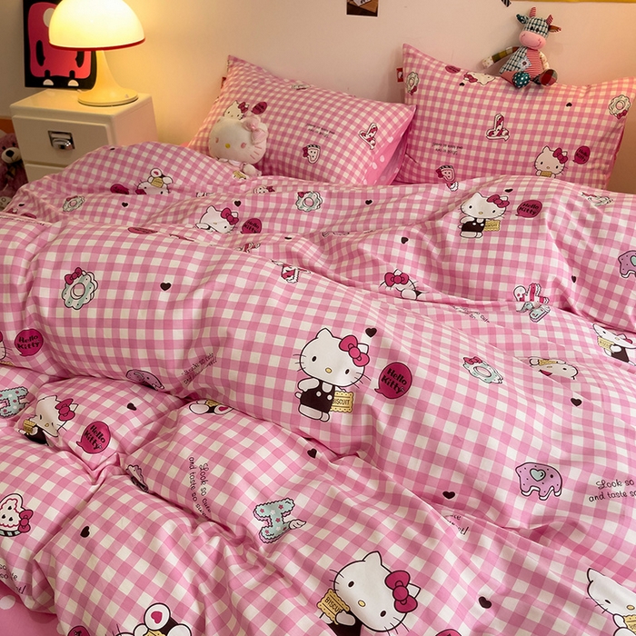 91家纺网 家纺一手货源 找家纺 朵希曼 2026新款正版授权全棉纯棉三丽鸥系列 粉格凯蒂