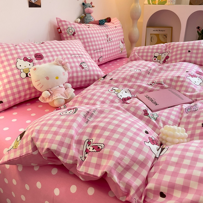 91家纺网 家纺一手货源 找家纺 朵希曼 2026新款正版授权全棉纯棉三丽鸥系列 粉格凯蒂