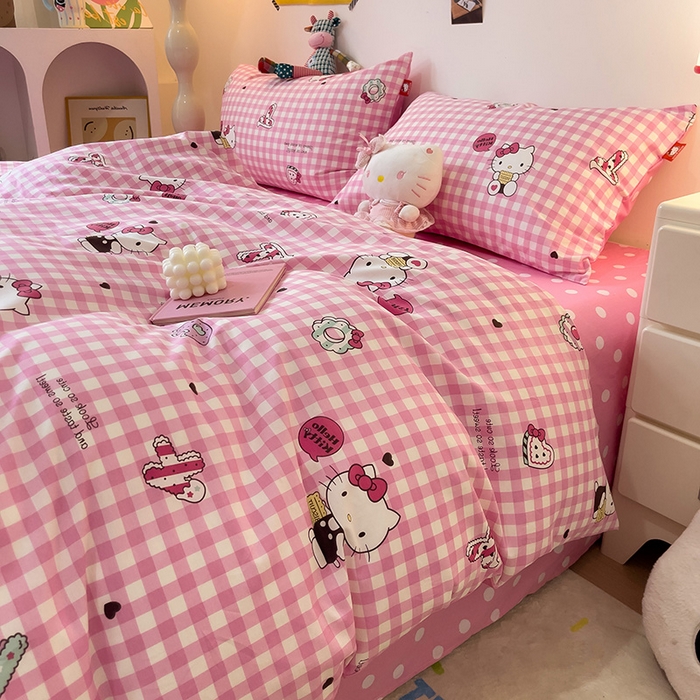 91家纺网 家纺一手货源 找家纺 朵希曼 2026新款正版授权全棉纯棉三丽鸥系列 粉格凯蒂