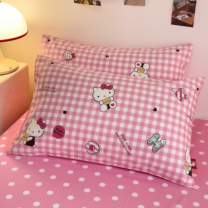 91家纺网 家纺一手货源 找家纺 朵希曼 2026新款正版授权全棉纯棉三丽鸥系列 粉格凯蒂