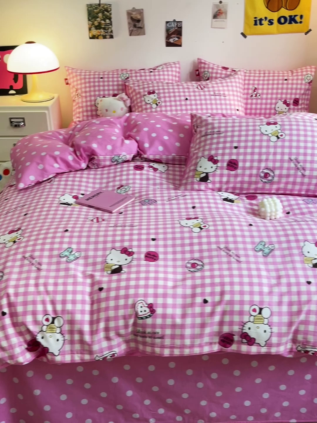 91家纺网 家纺一手货源 找家纺 朵希曼 2026新款正版授权全棉纯棉三丽鸥系列 粉格凯蒂