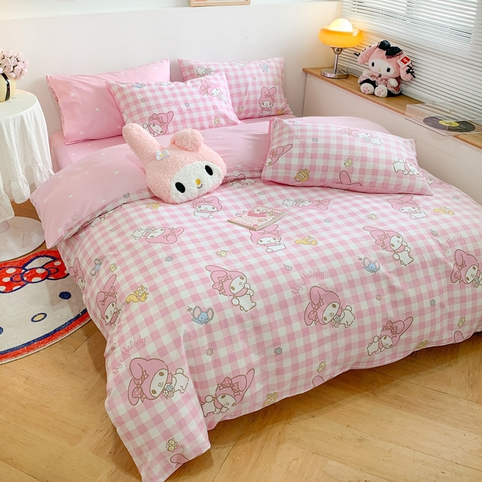 91家纺网 家纺一手货源 找家纺 朵希曼 2026新款正版授权全棉纯棉三丽鸥系列 粉格美乐蒂