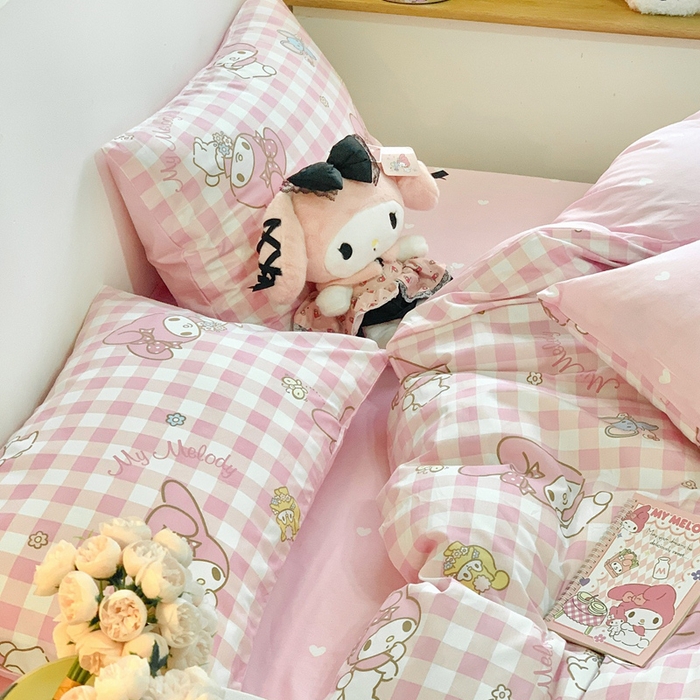 91家纺网 家纺一手货源 找家纺 朵希曼 2026新款正版授权全棉纯棉三丽鸥系列 粉格美乐蒂