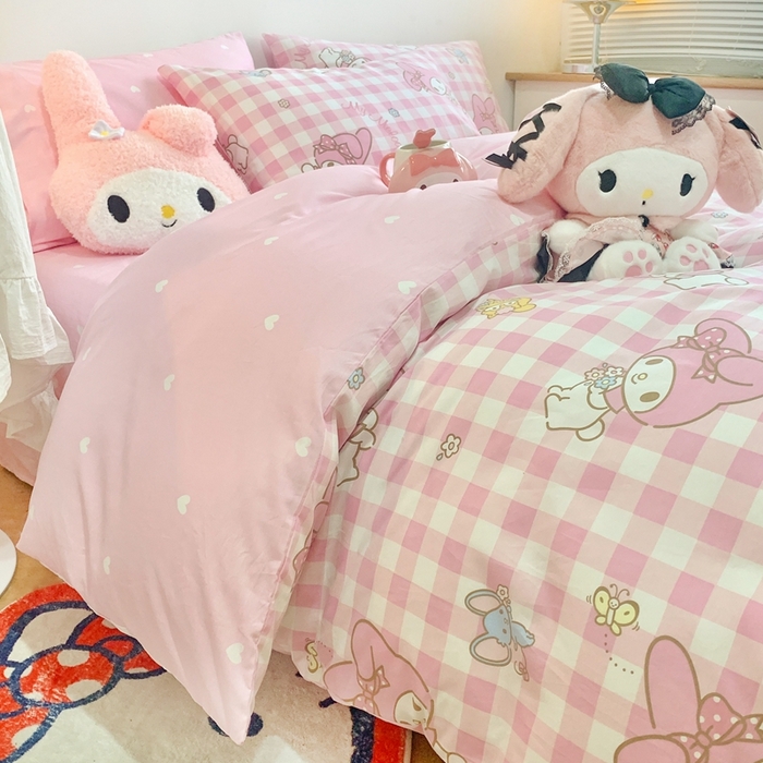 91家纺网 家纺一手货源 找家纺 朵希曼 2026新款正版授权全棉纯棉三丽鸥系列 粉格美乐蒂