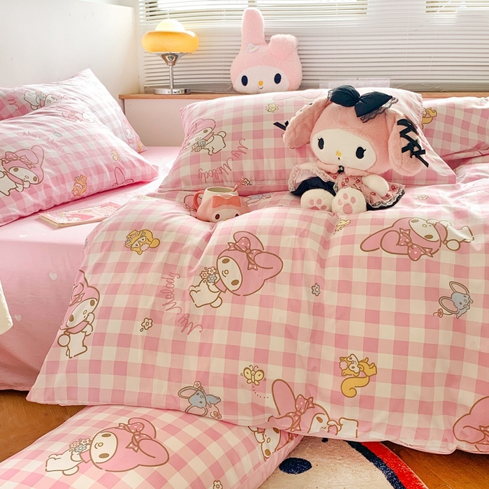 91家纺网 家纺一手货源 找家纺 朵希曼 2026新款正版授权全棉纯棉三丽鸥系列 粉格美乐蒂