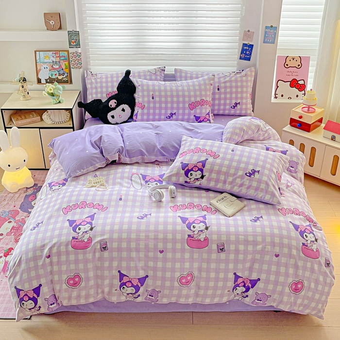 91家纺网 家纺一手货源 找家纺 朵希曼 2026新款正版授权全棉纯棉三丽鸥系列 格子库洛米