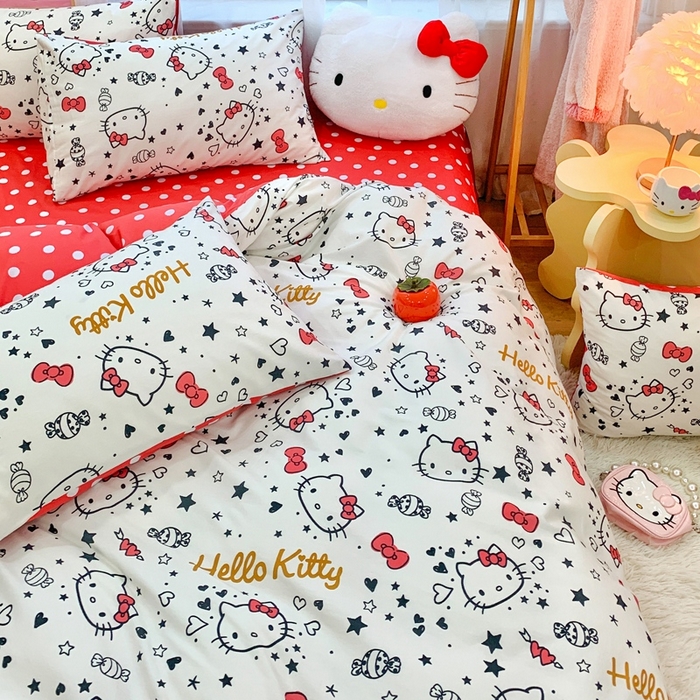 91家纺网 家纺一手货源 找家纺 朵希曼 2026新款正版授权全棉纯棉三丽鸥系列 糖果凯蒂