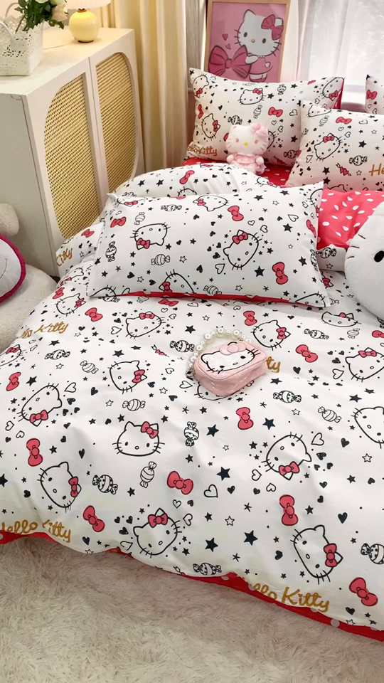 91家纺网 家纺一手货源 找家纺 朵希曼 2026新款正版授权全棉纯棉三丽鸥系列 糖果凯蒂