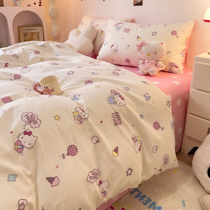 91家纺网 家纺一手货源 找家纺 朵希曼 2026新款正版授权全棉纯棉三丽鸥系列 甜筒凯蒂