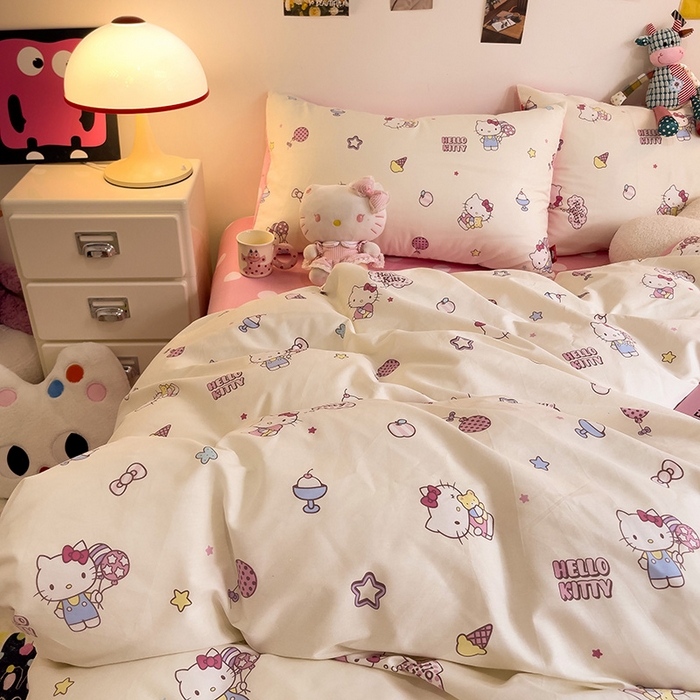 91家纺网 家纺一手货源 找家纺 朵希曼 2026新款正版授权全棉纯棉三丽鸥系列 甜筒凯蒂