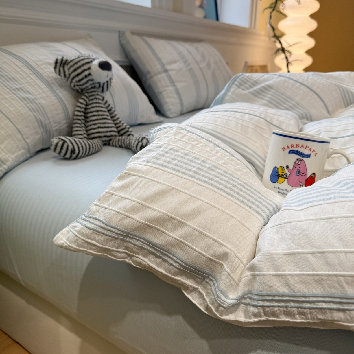 91家纺网 家纺一手货源 找家纺 棉小二 2026新款A类全棉水洗棉色织提花三件套-简约 简约-蓝