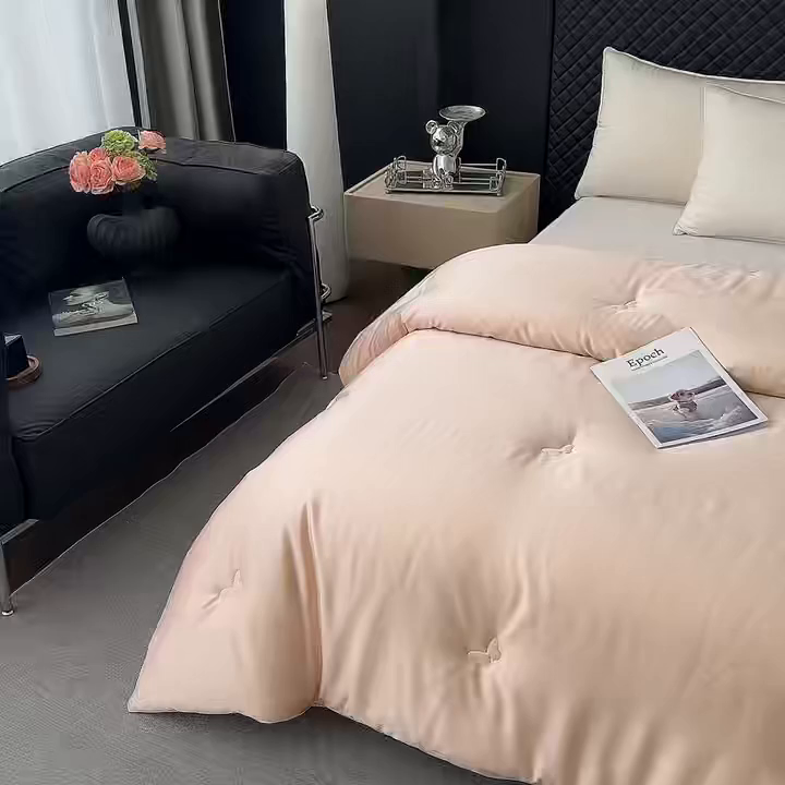 91家纺网 家纺一手货源 找家纺 （总）林希 2026新款真丝缎天丝棉大豆被双人春秋被空调被加厚冬被婚庆送礼