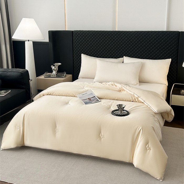 91家纺网 家纺一手货源 找家纺 林希 2026新款真丝缎天丝棉大豆被双人春秋被空调被加厚冬被婚庆送礼 牛奶米