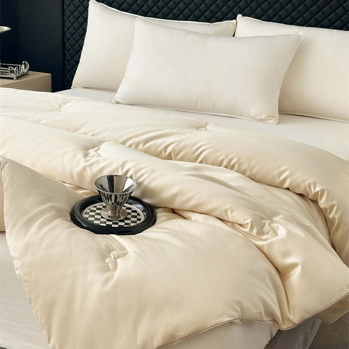 91家纺网 家纺一手货源 找家纺 林希 2026新款真丝缎天丝棉大豆被双人春秋被空调被加厚冬被婚庆送礼 牛奶米