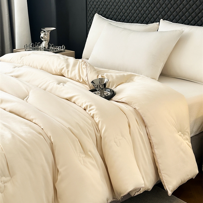 91家纺网 家纺一手货源 找家纺 林希 2026新款真丝缎天丝棉大豆被双人春秋被空调被加厚冬被婚庆送礼 牛奶米