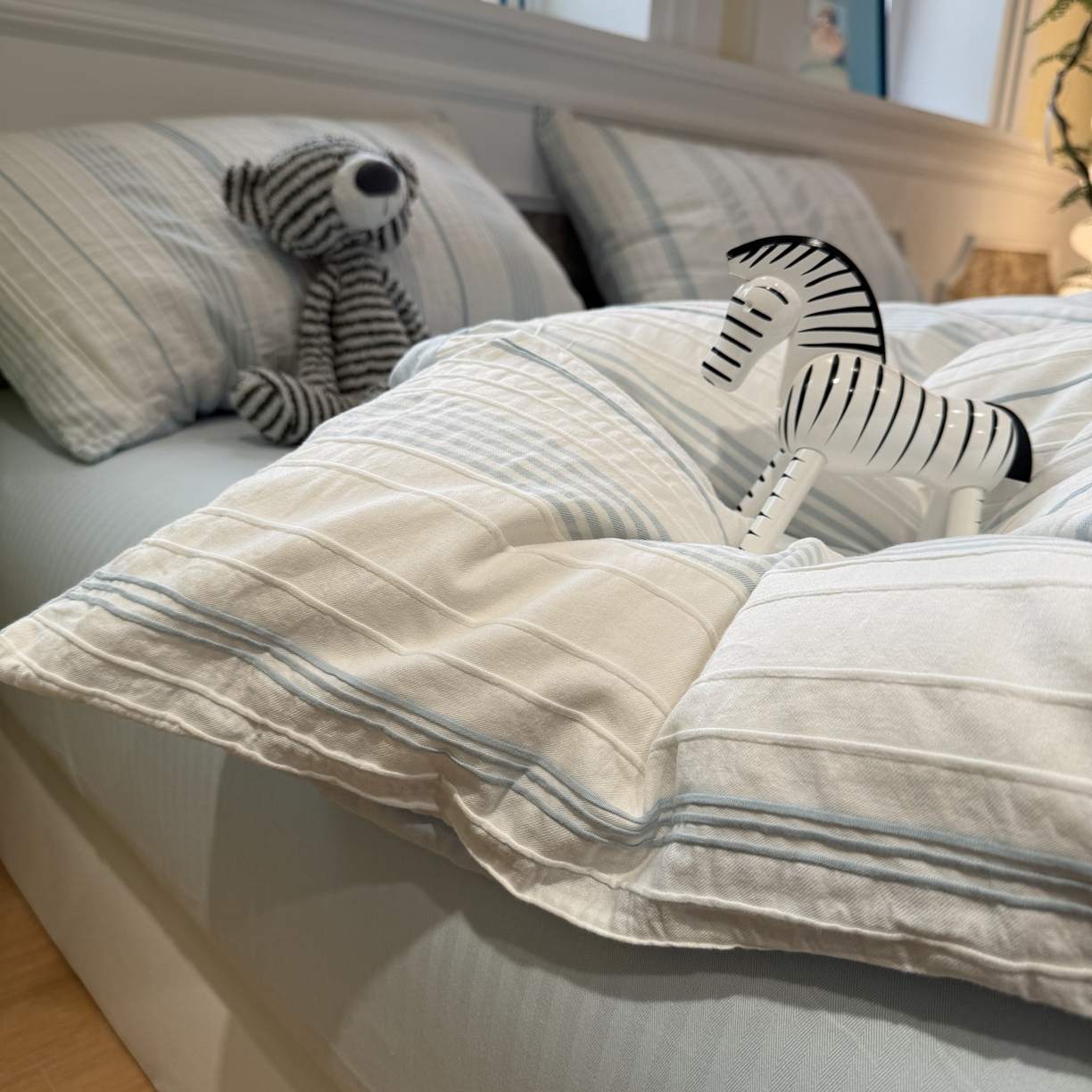 91家纺网 家纺一手货源 找家纺 棉小二 2026新款A类全棉水洗棉色织提花三件套-简约 简约-蓝