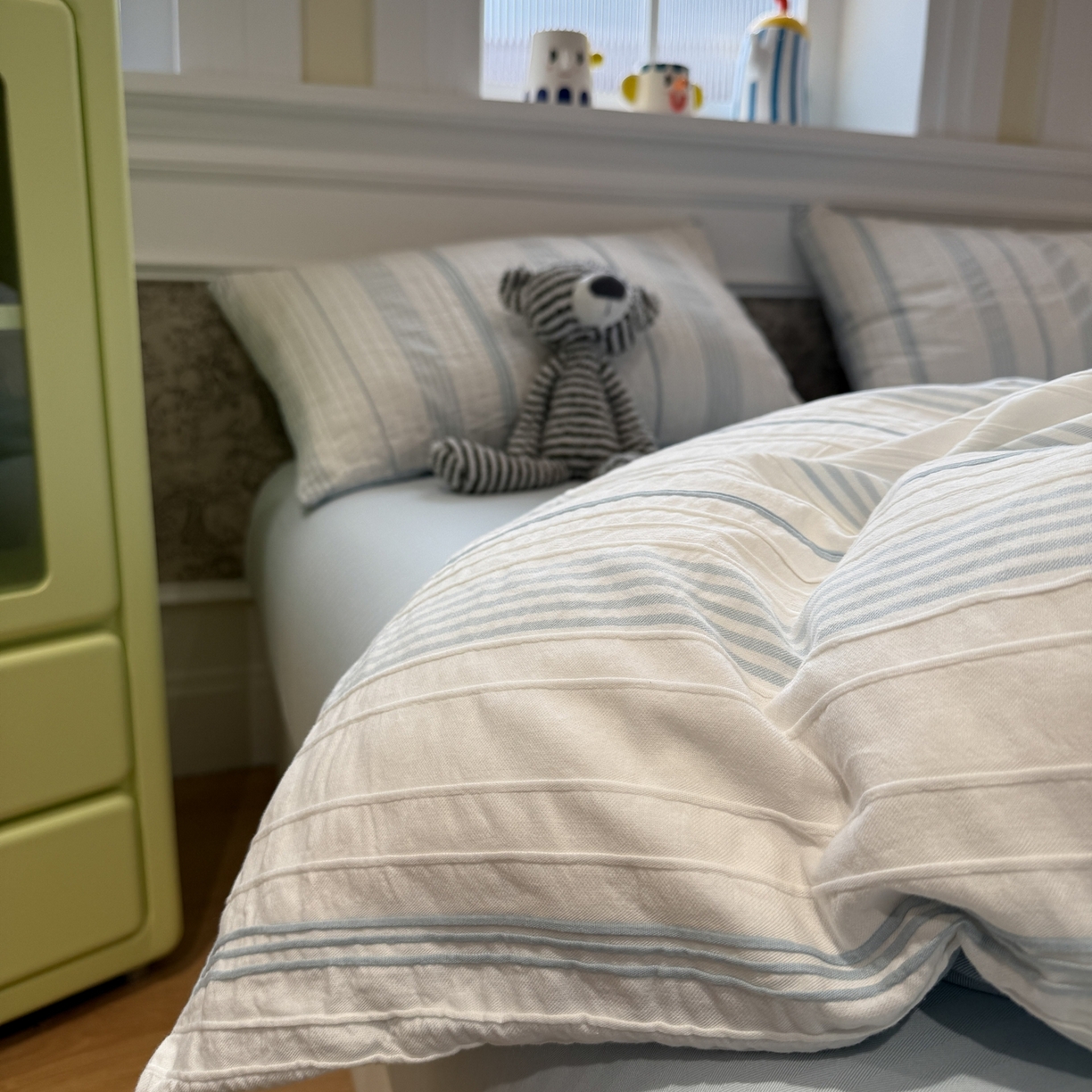 91家纺网 家纺一手货源 找家纺 棉小二 2026新款A类全棉水洗棉色织提花三件套-简约 简约-蓝