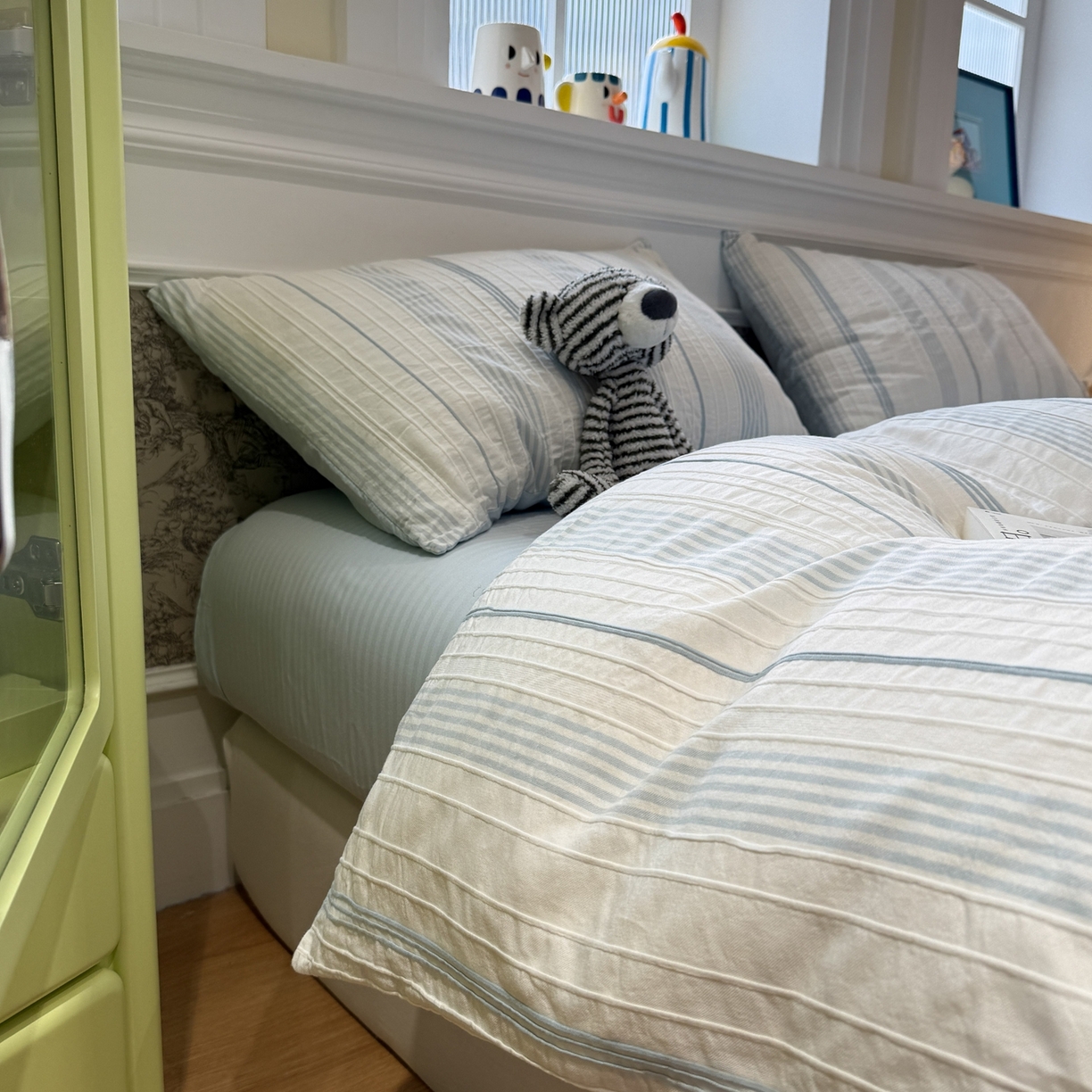 91家纺网 家纺一手货源 找家纺 棉小二 2026新款A类全棉水洗棉色织提花三件套-简约 简约-蓝