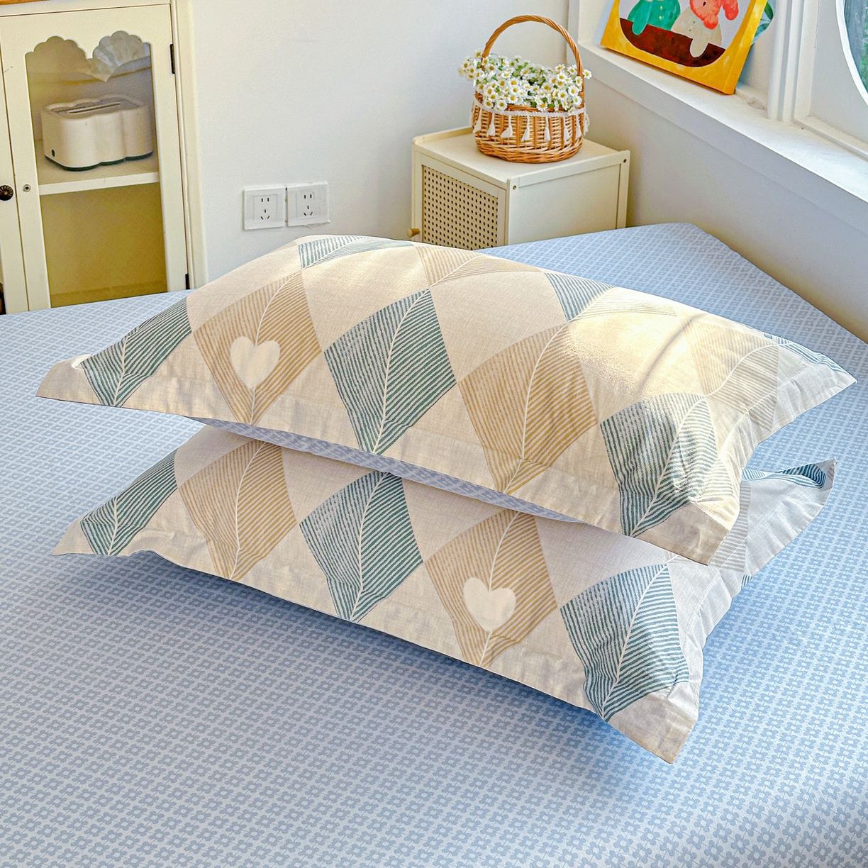 91家纺网 家纺一手货源 找家纺 佳汐蓝家纺 2026新款全棉纯棉加厚13376印花单品枕套 枕套单件 菱形世界