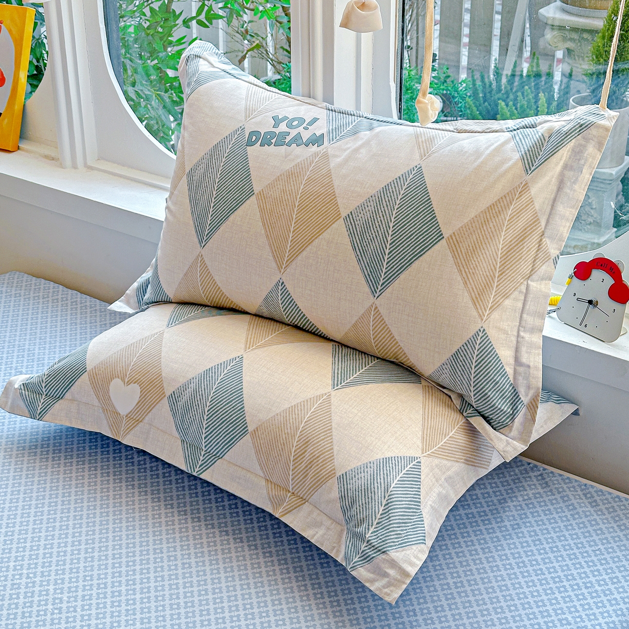 91家纺网 家纺一手货源 找家纺 佳汐蓝家纺 2026新款全棉纯棉加厚13376印花单品枕套 枕套单件 菱形世界