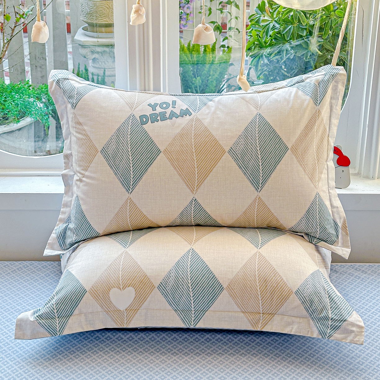 91家纺网 家纺一手货源 找家纺 佳汐蓝家纺 2026新款全棉纯棉加厚13376印花单品枕套 枕套单件 菱形世界