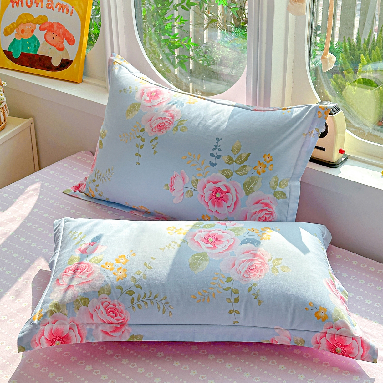 91家纺网 家纺一手货源 找家纺 佳汐蓝家纺 2026新款全棉纯棉加厚13376印花单品枕套 枕套单件 暮色蔷薇