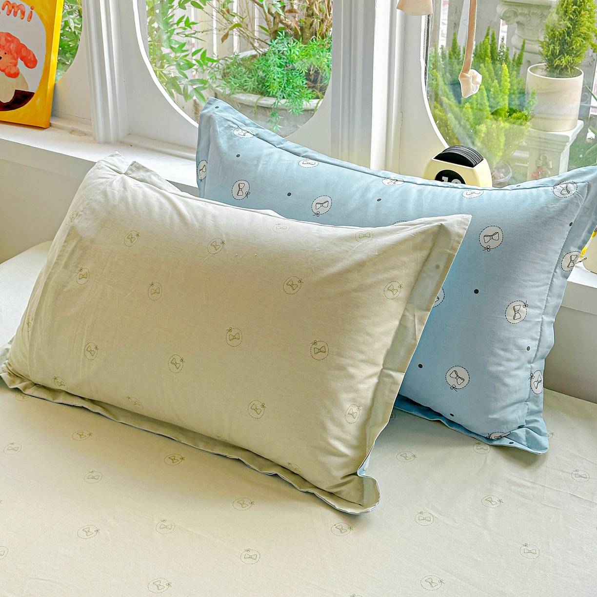 佳汐蓝家纺 2026新款全棉纯棉加厚13376印花单品枕套 枕套单件 奶油蝴蝶结