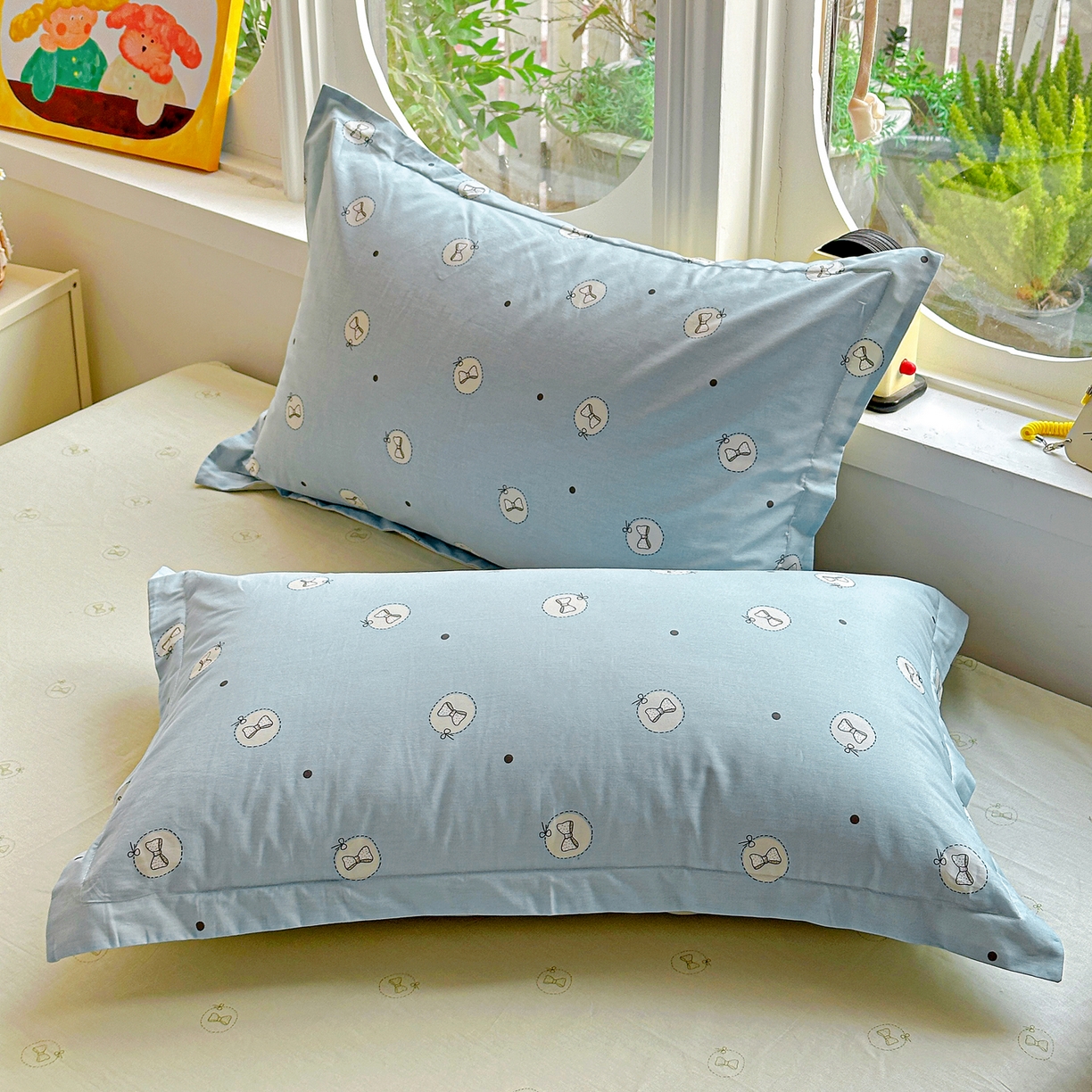 91家纺网 家纺一手货源 找家纺 佳汐蓝家纺 2026新款全棉纯棉加厚13376印花单品枕套 枕套单件 奶油蝴蝶结