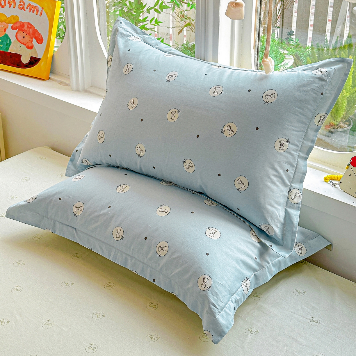 91家纺网 家纺一手货源 找家纺 佳汐蓝家纺 2026新款全棉纯棉加厚13376印花单品枕套 枕套单件 奶油蝴蝶结