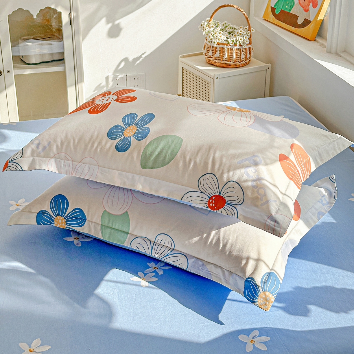 91家纺网 家纺一手货源 找家纺 佳汐蓝家纺 2026新款全棉纯棉加厚13376印花单品枕套 枕套单件 暖阳情调