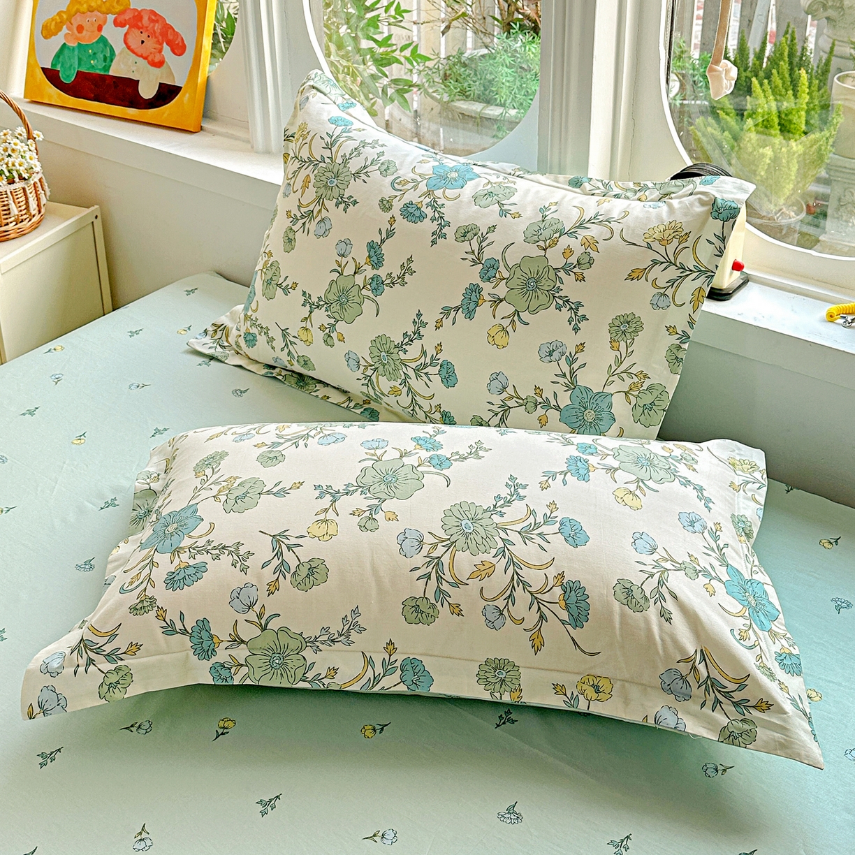 91家纺网 家纺一手货源 找家纺 佳汐蓝家纺 2026新款全棉纯棉加厚13376印花单品枕套 枕套单件 浅影落香