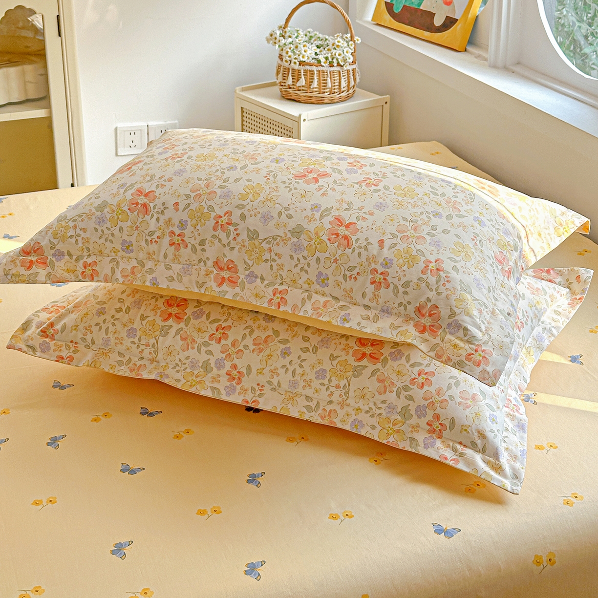 91家纺网 家纺一手货源 找家纺 佳汐蓝家纺 2026新款全棉纯棉加厚13376印花单品枕套 枕套单件 森恋花开