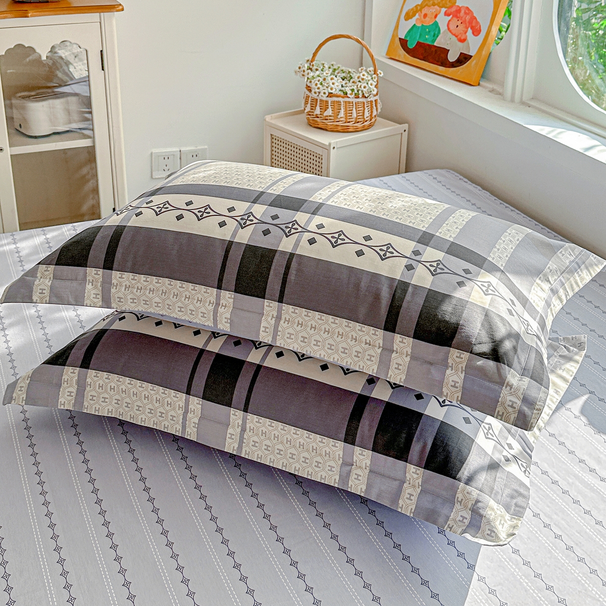 91家纺网 家纺一手货源 找家纺 佳汐蓝家纺 2026新款全棉纯棉加厚13376印花单品枕套 枕套单件 协奏曲