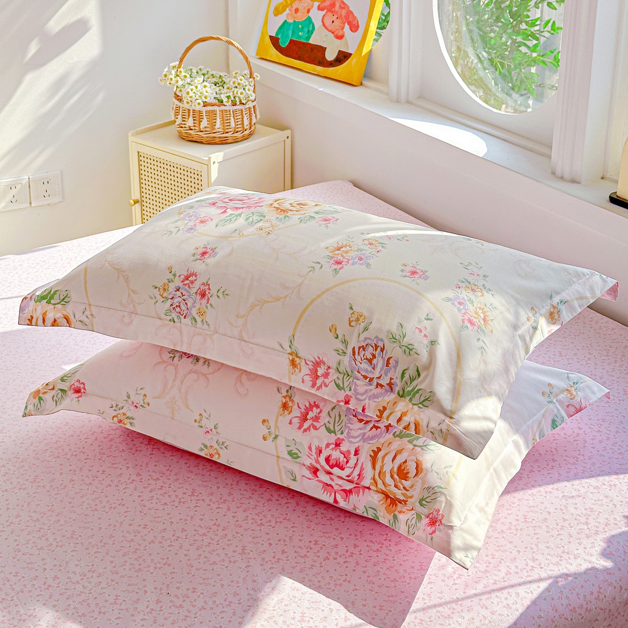 91家纺网 家纺一手货源 找家纺 佳汐蓝家纺 2026新款全棉纯棉加厚13376印花单品枕套 枕套单件 杏雨寻春