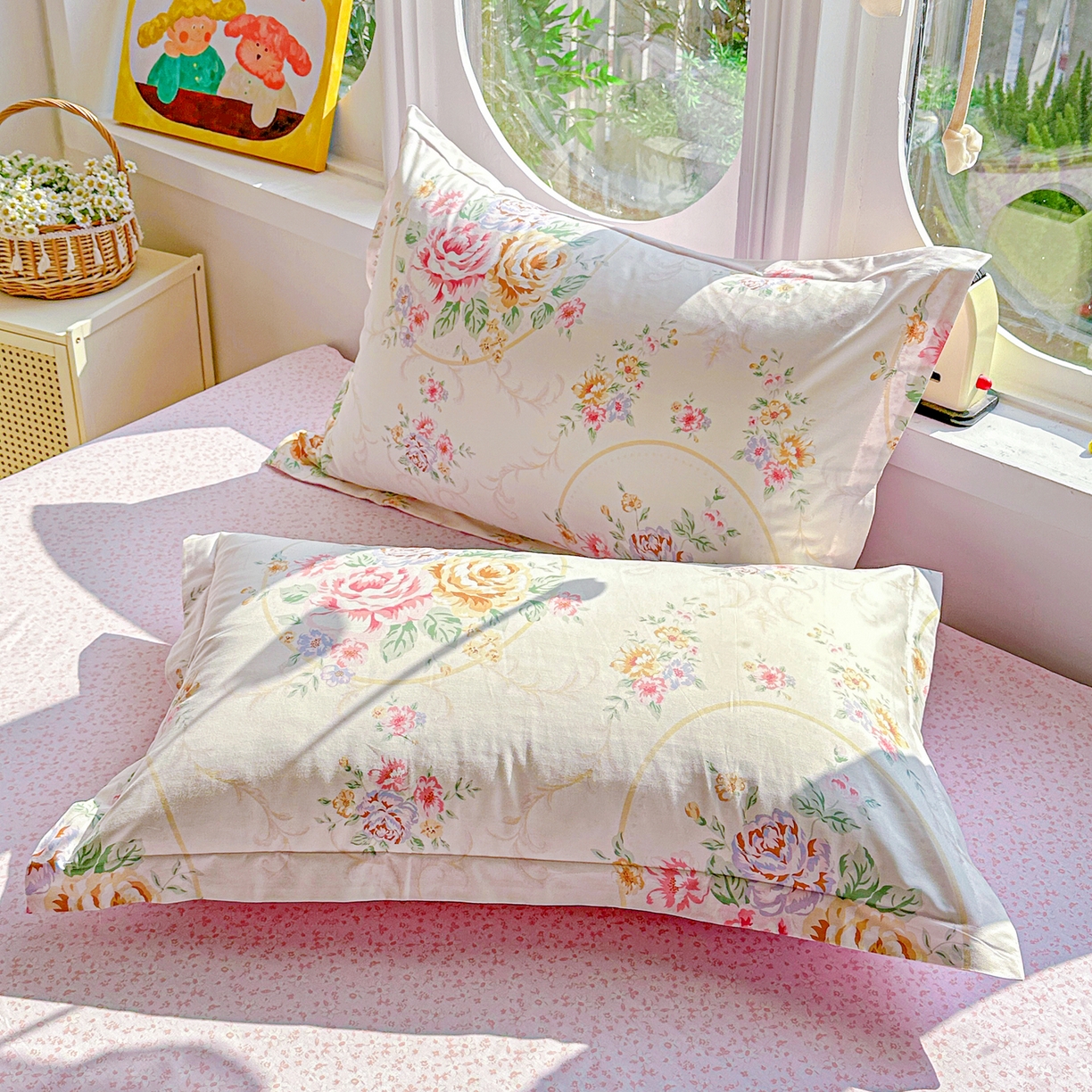 91家纺网 家纺一手货源 找家纺 佳汐蓝家纺 2026新款全棉纯棉加厚13376印花单品枕套 枕套单件 杏雨寻春