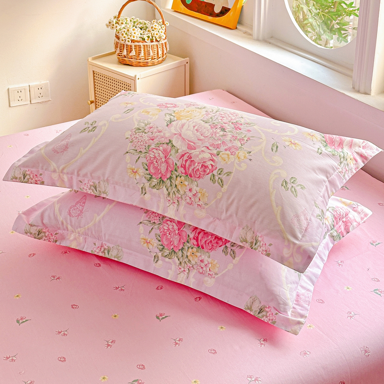 91家纺网 家纺一手货源 找家纺 佳汐蓝家纺 2026新款全棉纯棉加厚13376印花单品枕套 枕套单件 嫣语花开