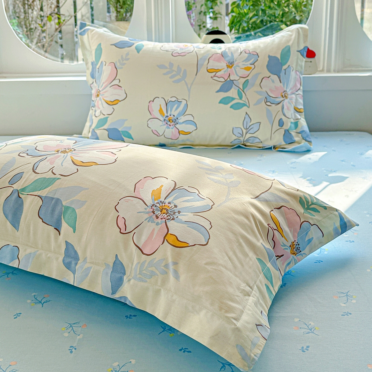 91家纺网 家纺一手货源 找家纺 佳汐蓝家纺 2026新款全棉纯棉加厚13376印花单品枕套 枕套单件 叶玲珑