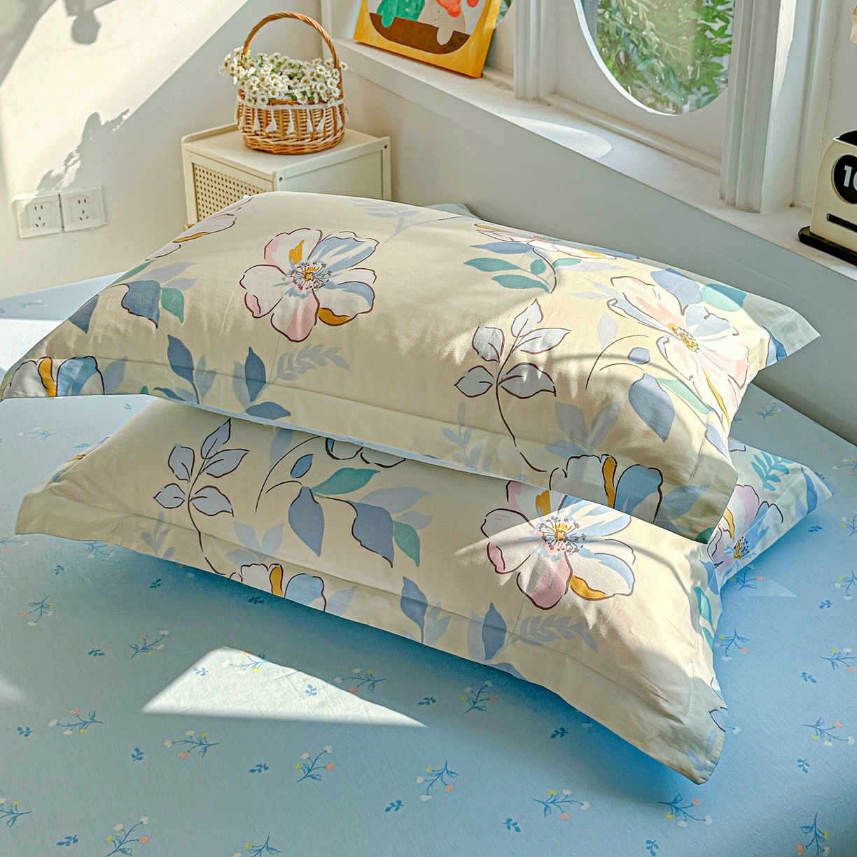 91家纺网 家纺一手货源 找家纺 佳汐蓝家纺 2026新款全棉纯棉加厚13376印花单品枕套 枕套单件 叶玲珑