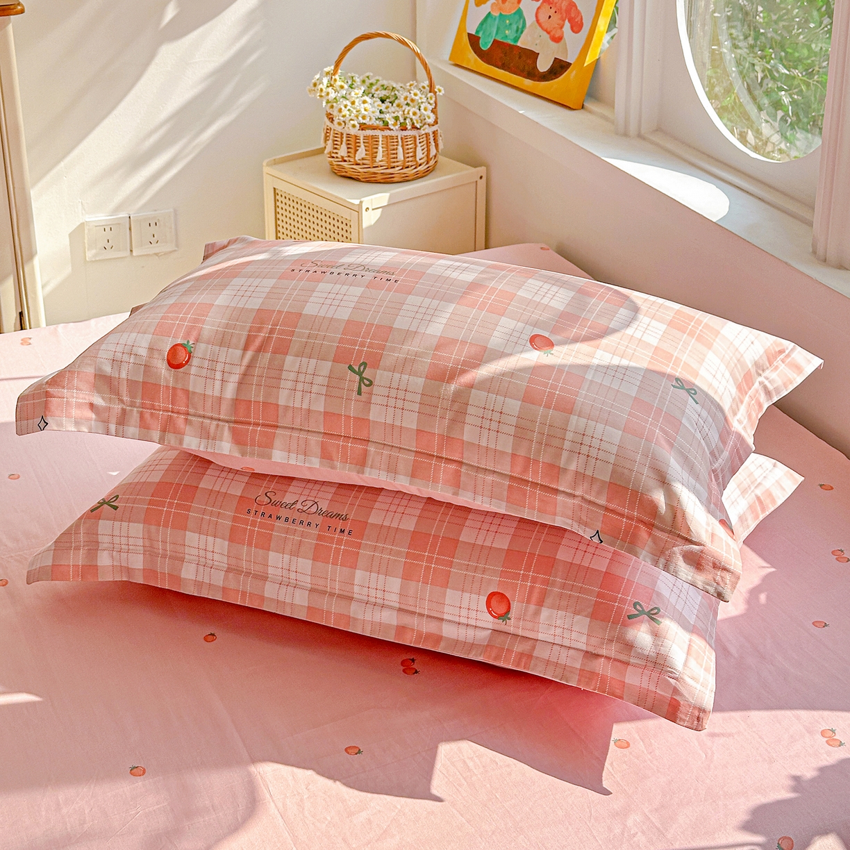 91家纺网 家纺一手货源 找家纺 佳汐蓝家纺 2026新款全棉纯棉加厚13376印花单品枕套 枕套单件 早安