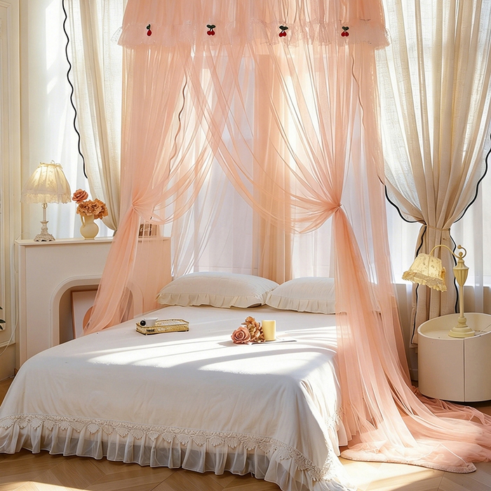 91家纺网 家纺一手货源 找家纺 （总）雪姿家纺 2026新款圆顶公主风落地蚊帐-樱之恋